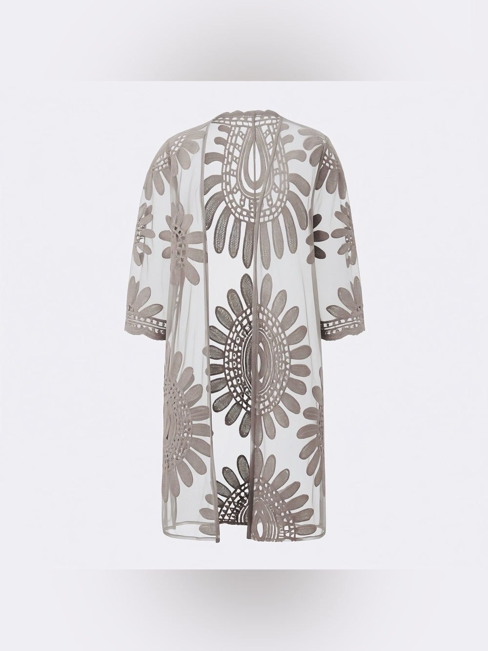 Rebellion Sheer Embroidered Open Kimono in Gray-Blue - Size Small